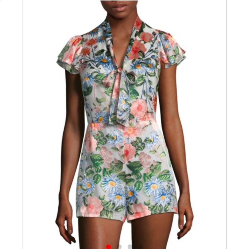 Alice + Olivia Short-Sleeve Floral-Print Romper - Picture 2 of 6